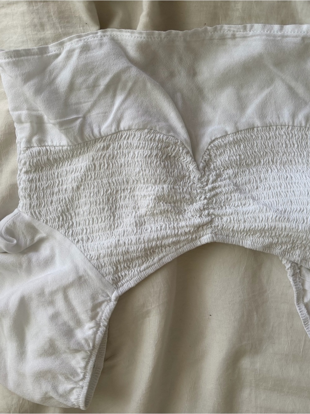 White Smocked Strapless Bustier Top